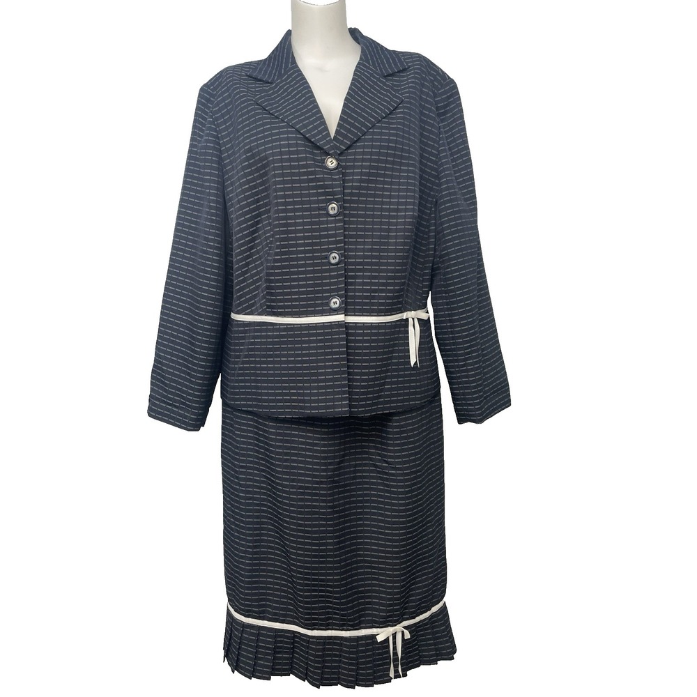 Giorgio Sant'angelo Womens Navy Blue White Two Piece Skirt Suit Set Size 24W